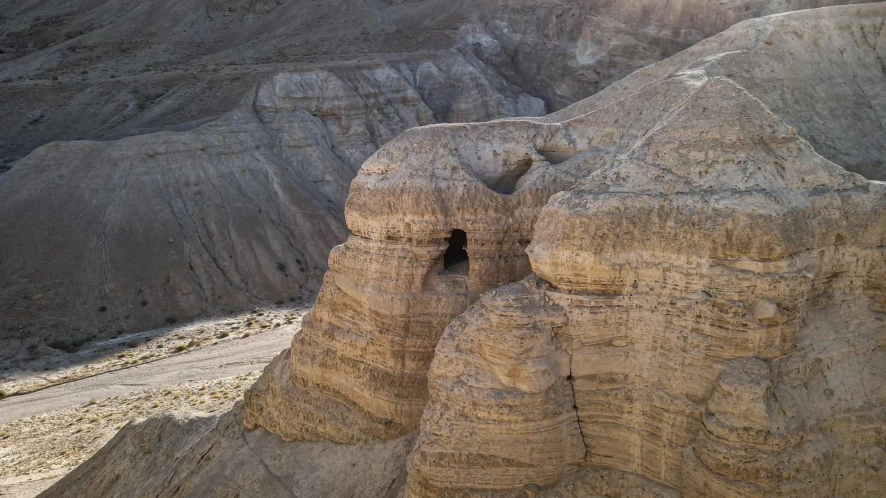 Ancient Dead Sea Scrolls fragment on display in a museum case