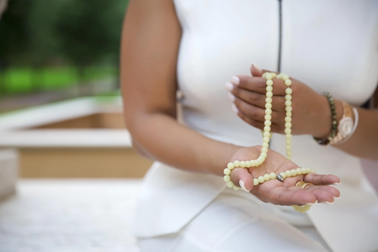 Orthodox prayer rope (komboskini) with black beads, used to count repetitions of the Jesus Prayer